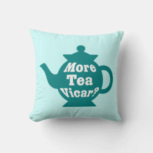 Teapot - More tea Vicar? - Teal And White on Ice Throw Pillow