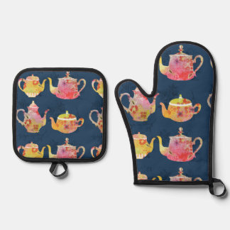 Teapot oven mitts oven mitt & pot holder set
