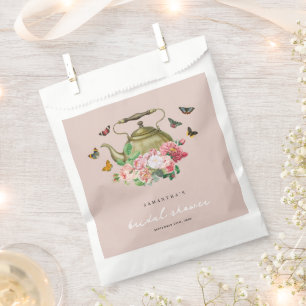 Teapot Party Pink Floral Butterflies Bridal Shower Favour Bag