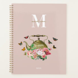 Teapot Party rose Floral & Papillons Monogramme
