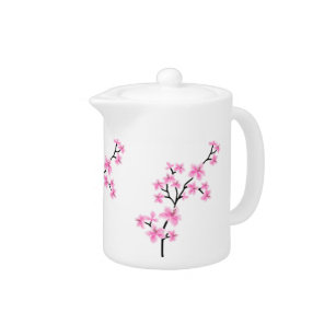 Teapot Pink White Asian Blossom Flowers Small