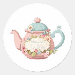 Teapot rose et bleu avec autocollants floraux