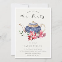Teapot rouge Baby shower Floral Invitation Tea Pa