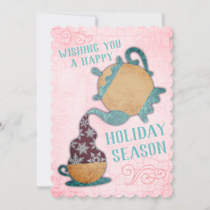 Teapot snowflakes tea vendor Christmas card