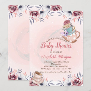 Teapot Tea cup Floral Tea Party Baby Shower Invitation