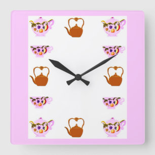 Teapot, Teacup, And Copper Teakettle Square Wall C Square Wall Clock
