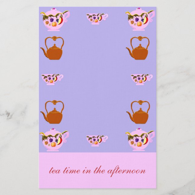 Teapot, Teacup, And Copper Teakettle Stationery (Front)