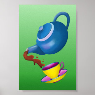 Teapot Teacup and Saucer  Illustration Painting Poster