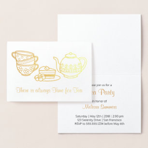 Teapot, Teacups, and Cake Tea Party Invitation