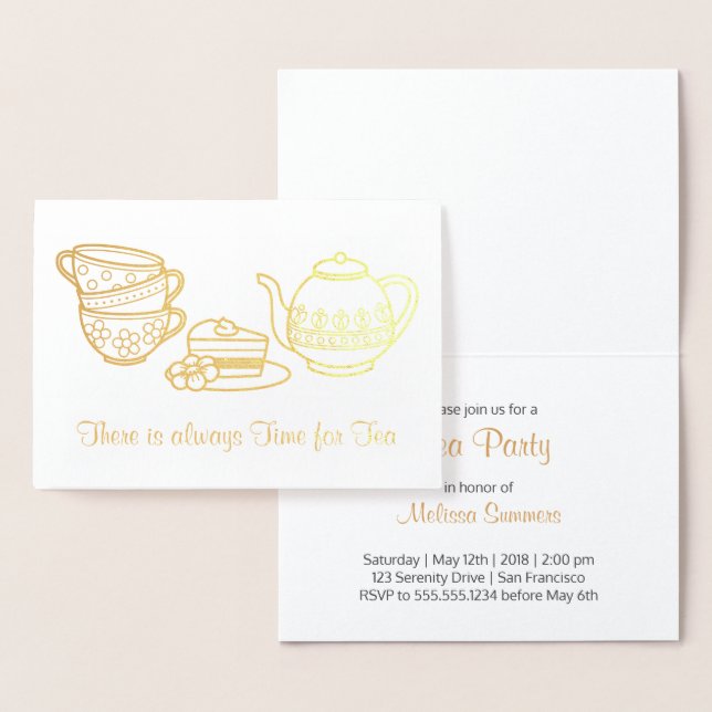 Teapot, Teacups, and Cake Tea Party Invitation (Display)