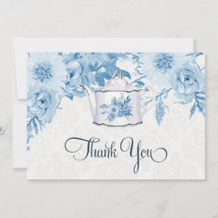 Teapot Thank You Note Dusty Blue n White Floral Card