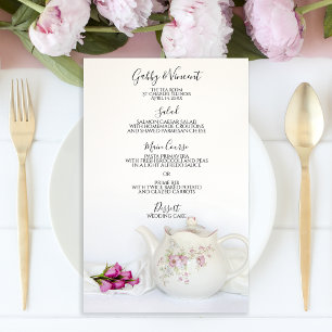 Teapot with Pink Roses Wedding Menu