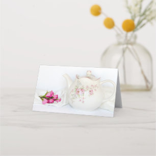 Teapot with Pink Roses Wedding Place Card