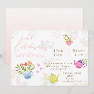 Teapots and Cups Birthday Announcement