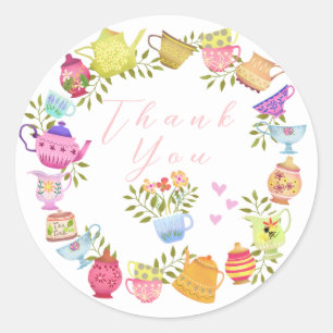 Teapots and Cups Birthday  Classic Round Sticker