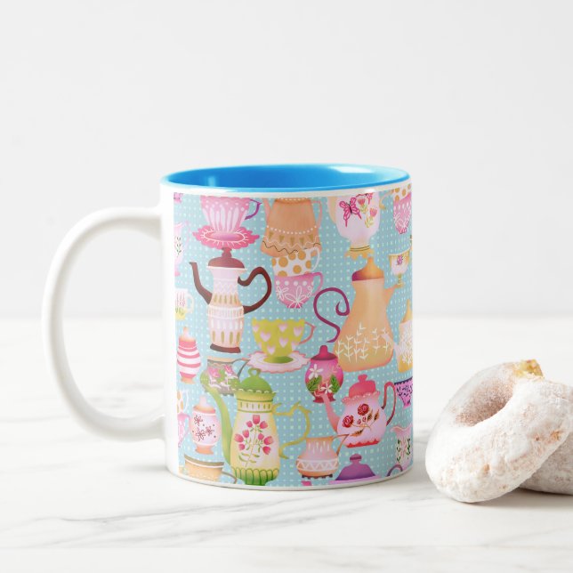 Teapots and Cups Blue  (With Donut)
