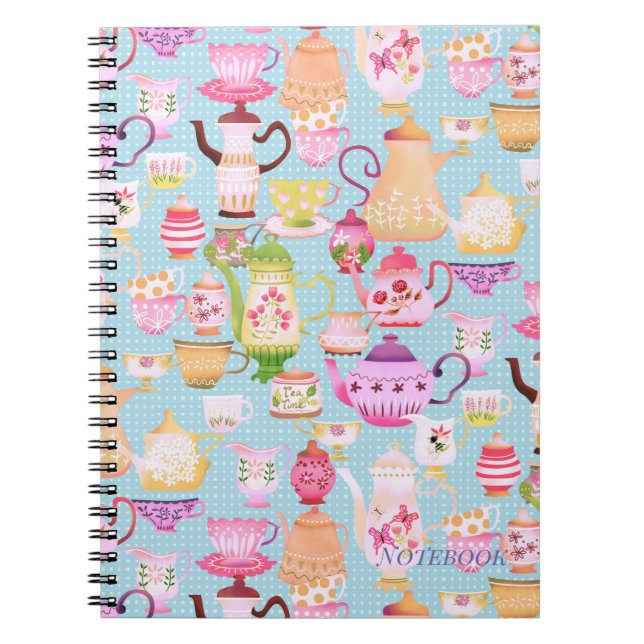 Teapots and Cups Blue Notebook (Front)