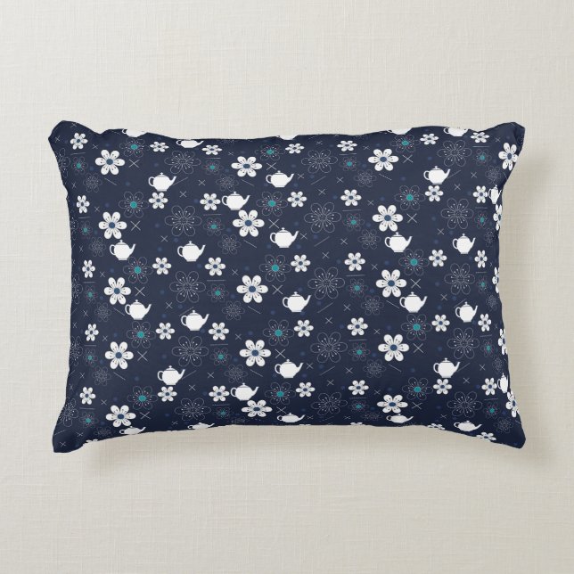 Teapots and Flowers Accent Pillow (Front)