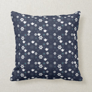 Teapots and Flowers Throw Pillow