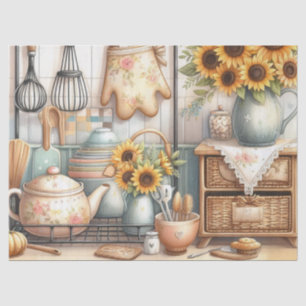 Teapots and Sunflowers Kitchen Watercolor  Tissue Paper
