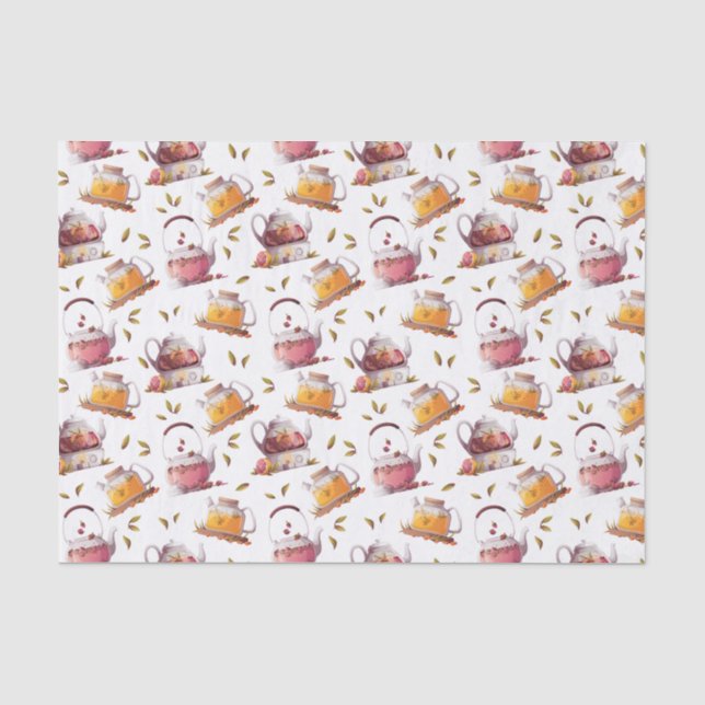 Teapots and Tea Leaves Watercolor  Tissue Paper (Front)