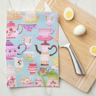 Teapots et tasses Cuisine bleue Serviettes