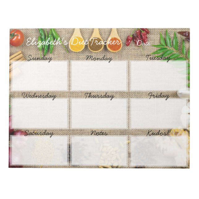 Tear Away Diet Food Tracker Weekly Planner Notepad (Front)