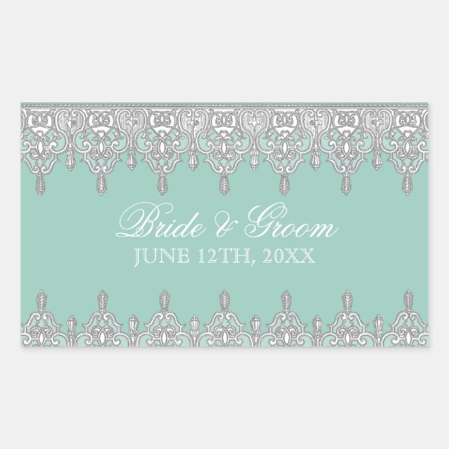 Tear Drop Lace, Aqua Blue Wedding Seal or Sticker (Front)