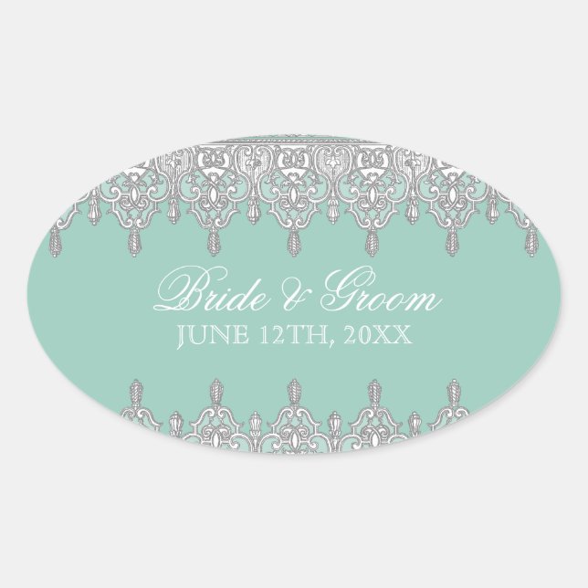 Tear Drop Lace, Aqua Blue Wedding Seal or Sticker (Front)