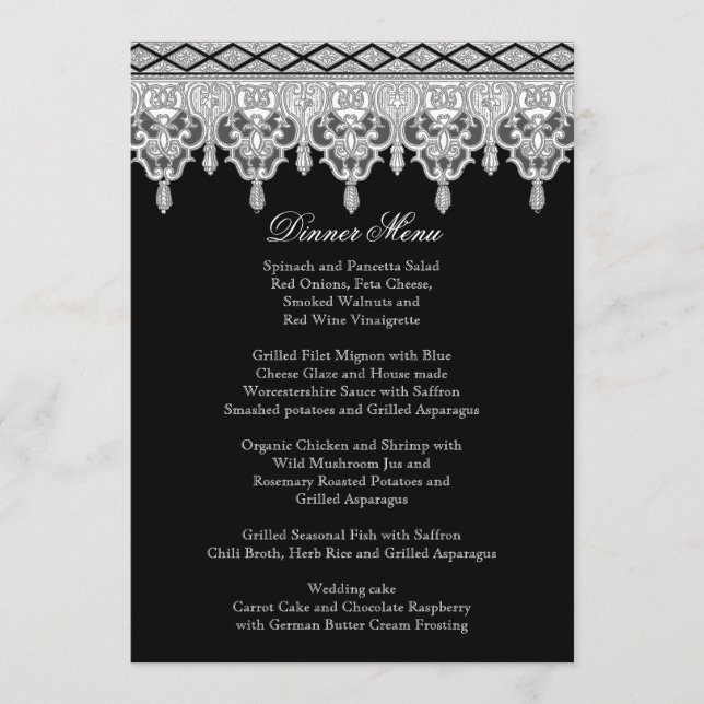 Tear Drop Lace, Black & White - Dinner Menu (Front)