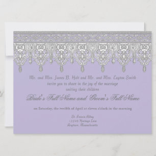 Tear Drop Lace, Lavender & Grey - Wedding Invite