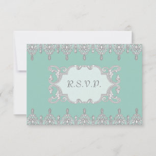 Tear Drop Lace, Light Aqua Blue - Wedding Invite