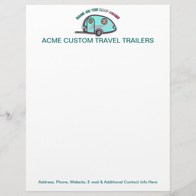 Tear Drop RV Trailer CUSTOMIZABLE LETTERHEADS Letterhead (Front)