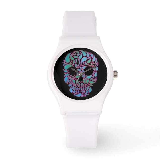 Teardrop Candy Skull In Blue, Green and Pink Watch (Front)