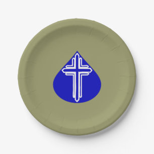 Teardrop Cross on Blue Paper Plate