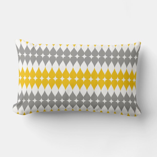 Teardrop Geometric Pattern Yellow And Grey Lumbar Pillow (Front)