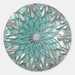 Teardrop Jewelled Silver/Teal Sticker