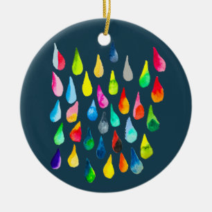 Teardrops watercolor colourful whimsical ceramic ornament