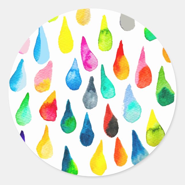 Teardrops watercolor colourful whimsical classic round sticker (Front)