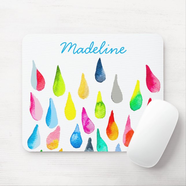 Teardrops watercolor colourful whimsical mouse pad (With Mouse)