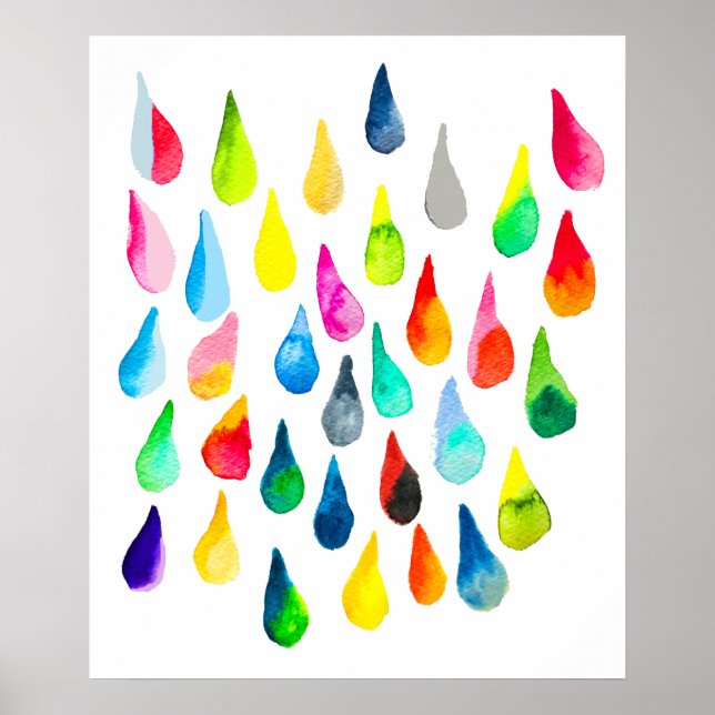 Teardrops watercolor colourful whimsical poster (Front)