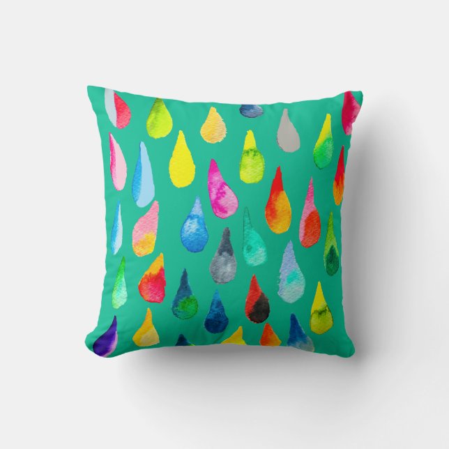 Teardrops watercolor colourful whimsical throw pil throw pillow (Front)