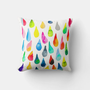 Teardrops watercolor colourful whimsical throw pillow