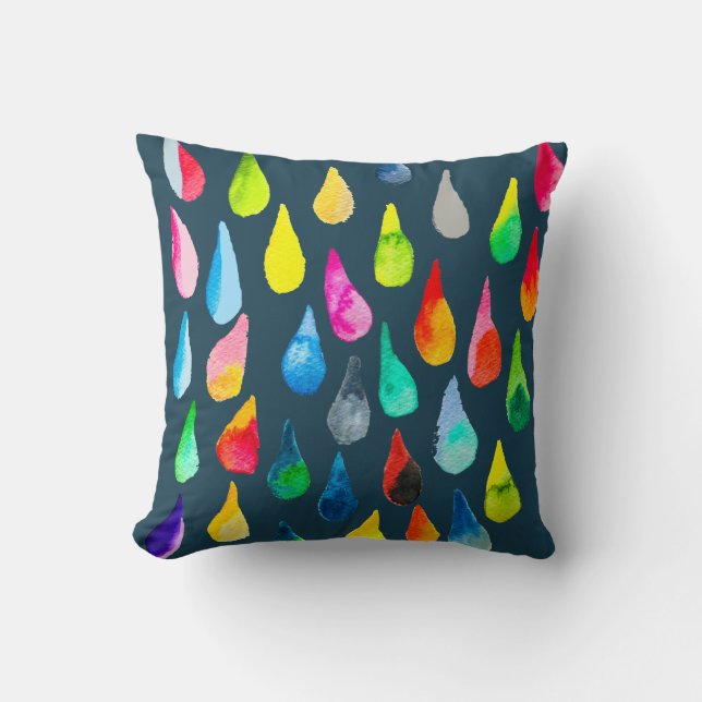 Teardrops watercolor colourful whimsical throw pillow (Front)