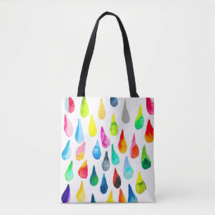 Teardrops watercolor colourful whimsical tote bag
