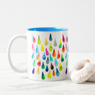 Teardrops watercolor colourful whimsical Two-Tone coffee mug