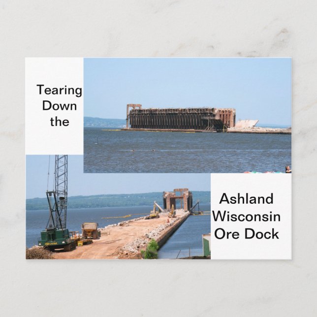 Tearing Down The Ashland Wisconsin Ore Dock Postcard (Front)
