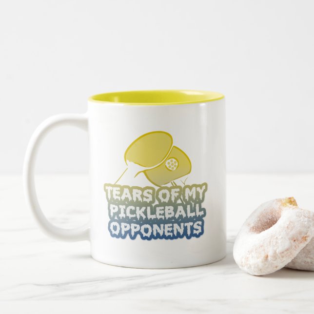 Tears of my Pickleball Opponents Funny Typography  Two-Tone Coffee Mug (With Donut)