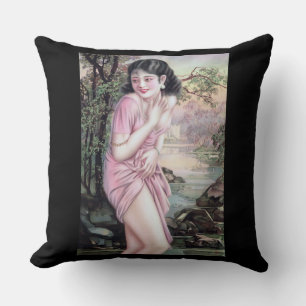 Tease in Stream Oasis by Shanghai China Girl Throw Pillow