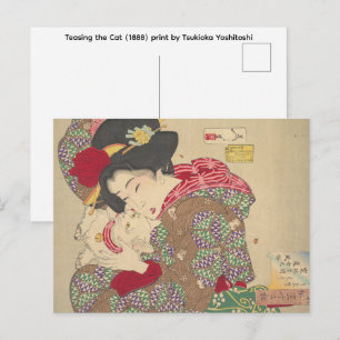 Teasing the Cat (1888) print by Tsukioka Yoshitosh Postcard